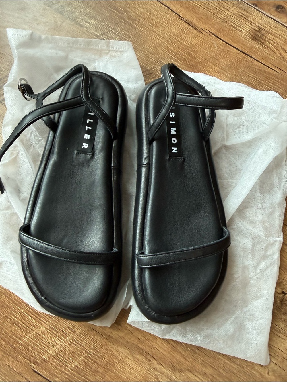 Simon Miller Black Leather Minimal Strap Sandals